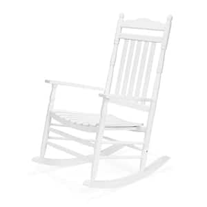 Solid Wood Outdoor Rocking Chair with High Back and Wide Armrests