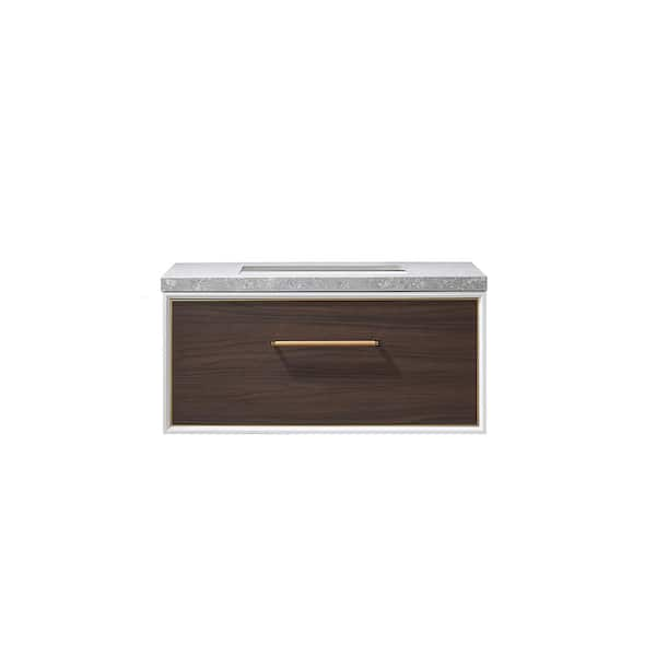 ROSWELL Capa 36 in. W x 22 in. D x 17.3 in. H Single Sink Bath Vanity in Dark Walnut with Grey Sintered Stone Top