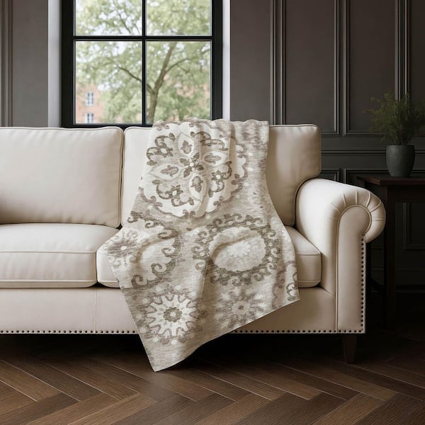 Premium Machine Washable ASB763 Taupe 50 in. x 70 in. Sherpa Throw Blanket