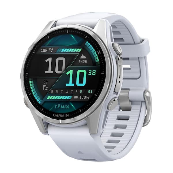 fenix 8 AMOLED Multisport 43-mm GPS Watch with Silicone Band 1.69 x .54 in Silver and Whitestone