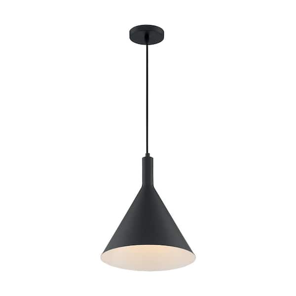 SATCO Lightcap 100-Watt 1-Light Matte Black Cone Pendant Light with Metal Shade and No Bulbs Included