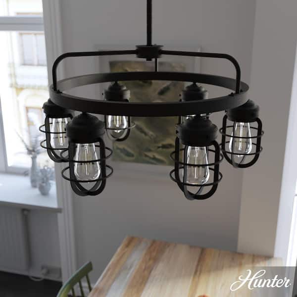Hunter Starklake 6 Light Natural Iron Circular Chandelier with Metal Shades Kitchen Light