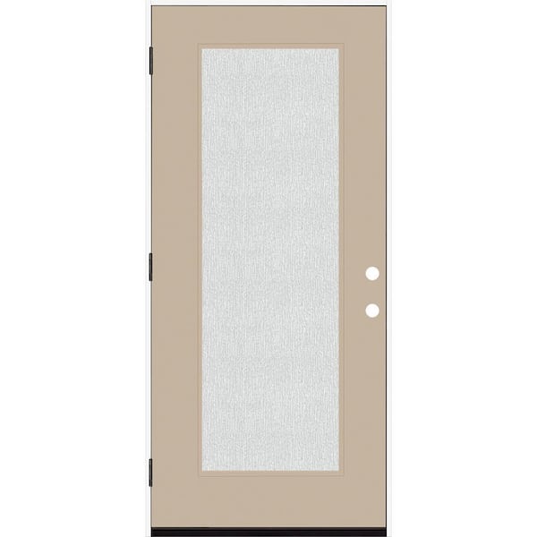 Steves & Sons Legacy 36 in. x 80 in. Full Lite Rain Glass RHOS Primed Sandstone Finish Fiberglass Prehung Front Door