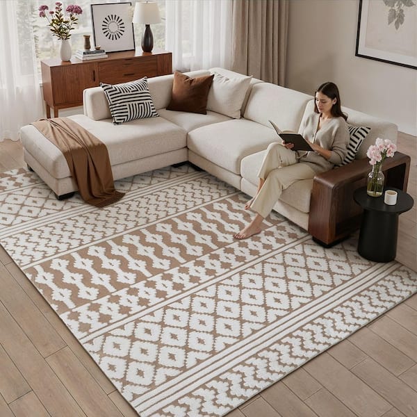 Wave 6 ft. x 9 ft. Brown Striped Washable Microfleece Area Rug