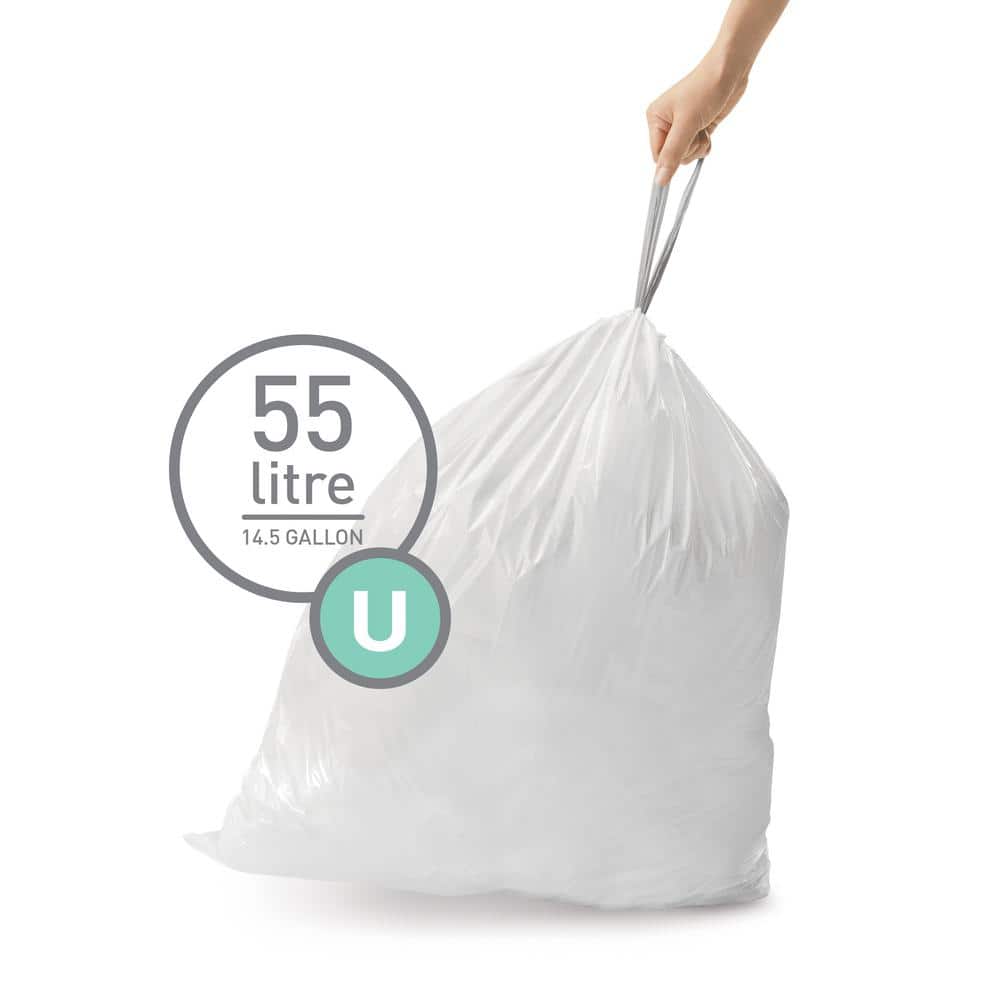 Simplehuman White 55L Custom Fit Drawstring Trash Bags, 60 Count