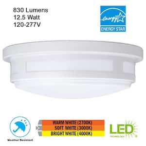 11 in. 1-Light Round White LED Indoor Outdoor Flush Mount Porch Ceiling Light 830 Lumens 3 Color Temp Changes Wet Rated