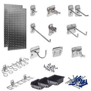LocBoard 18 in. x 36 in. Stainless Steel Boards with 32-Piece Hook Assortment, 3-Bins and Hardware (2-Quantity)
