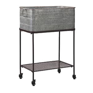 Gray and Black 7.5 Gal Rectangular Metal Beverage Tub with Stand and Open Grid Shelf