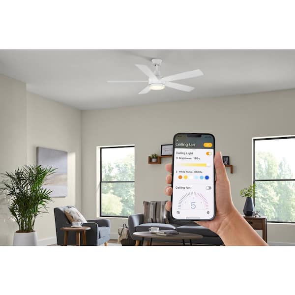 Fanelee 54 in. White Color Changing LED Matte White Smart Ceiling Fan with Light Kit and Remote Powered by Hubspace