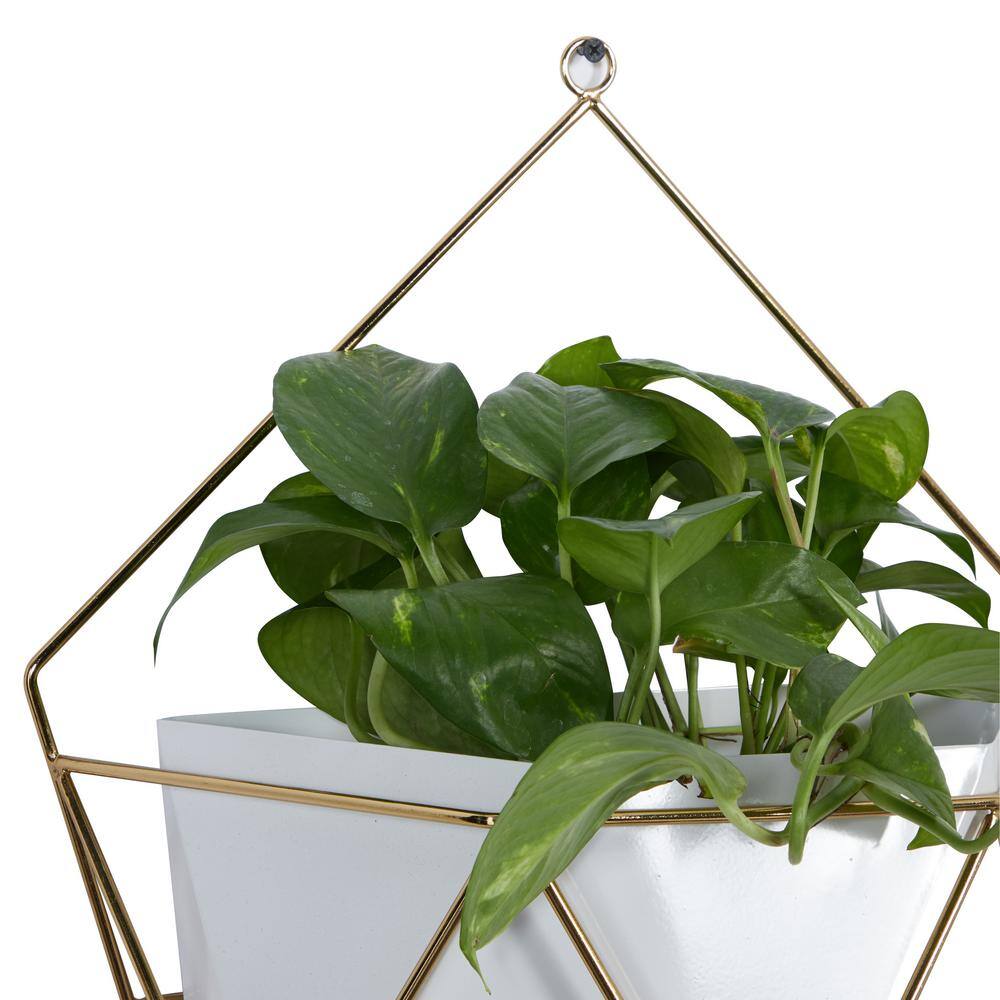 CosmoLiving Contemporary White and Gold Geometric Metal Wall Planters, Set of 2
