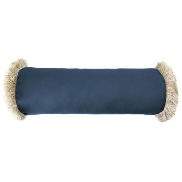 Jordan Manufacturing Sunbrella 7 in. x 20 in. Canvas Sapphire Blue Bolster Outdoor Pillow with Canvas Fringe