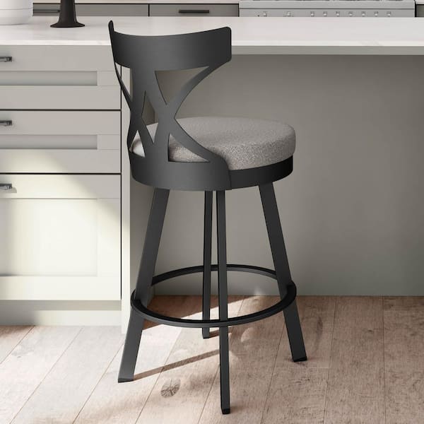 Amisco Washington 30" Silver Grey Polyester / Black Metal Swivel Bar Stool