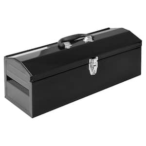 Hip Roof Style Portable Steel Tool Box with Metal Latch Closure and Removable Storage Tray, Black