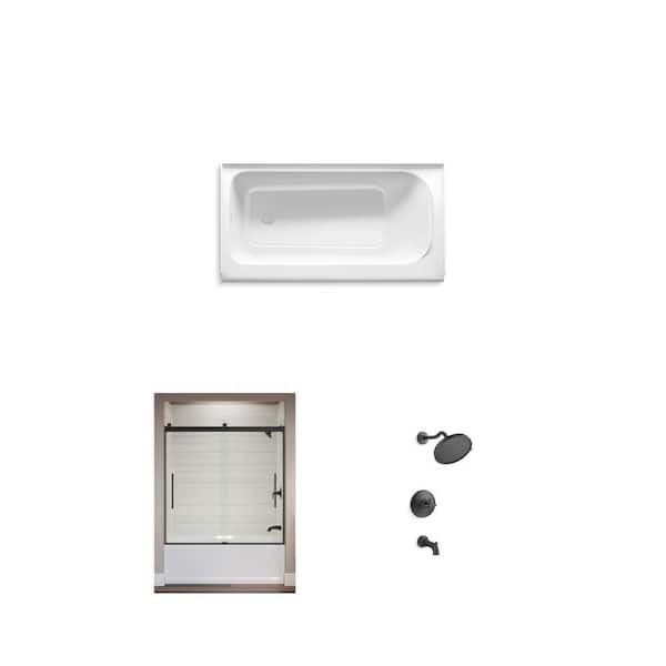 Paces 60 in. x 32 in. Soaking Bathtub, Elmbrook 55-60 in. Sliding Door and Paces Tub/Shower Faucet Combo