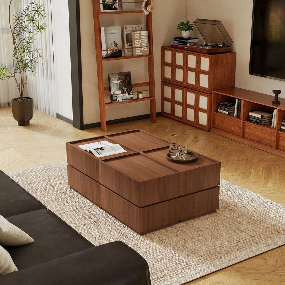 Magic Home 23.6 in. Rectangle Wood Coffee Table Modular Stackable ...