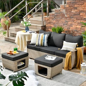 Aphrodite 3-Piece Wicker Outdoor Patio Conversation Seating Sofa Set with Black Cushions