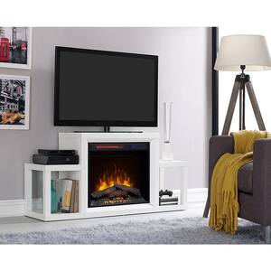 Satis 53 in. Freestanding Media Console Electric Fireplace in White