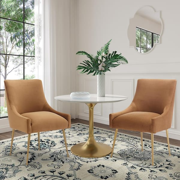 Clihome Yellow Velvet Dining Chair with Adjustable Leg Studs (Set of 2)