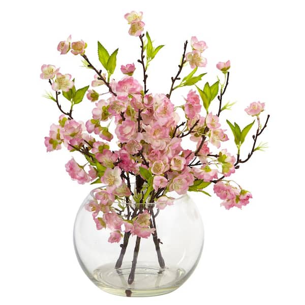 Nearly Natural 14 in. Artificial Cherry Blossom in Large Vase