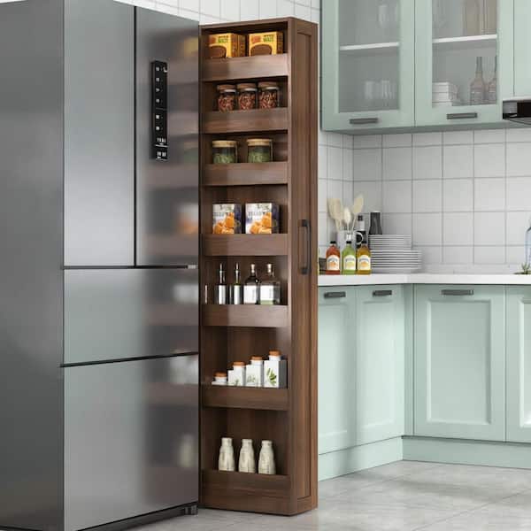 Baxter Walnut 70.75 in. H 7-Tier Pull-Out Multi-Functional Storage Cabinet for Narrow Spaces