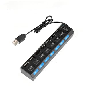 7 Port USB 2.0 High Speed Multiport USB Hub with Individual Switches and LEDs