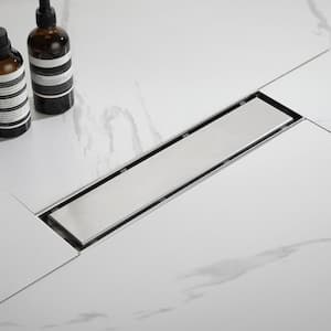 12 in. Linear Shower Floor Drain with Flange,Removable Pattern Grate and Food-Grade, Stainless Steel