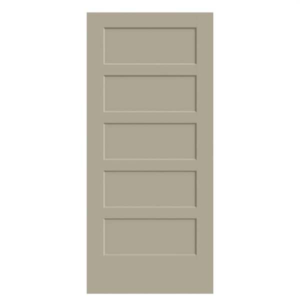 36 in. x 80 in. 5-Panel Bayshore Single Bore Solid Core Smoked Tan Molded Composite Interior Door Slab