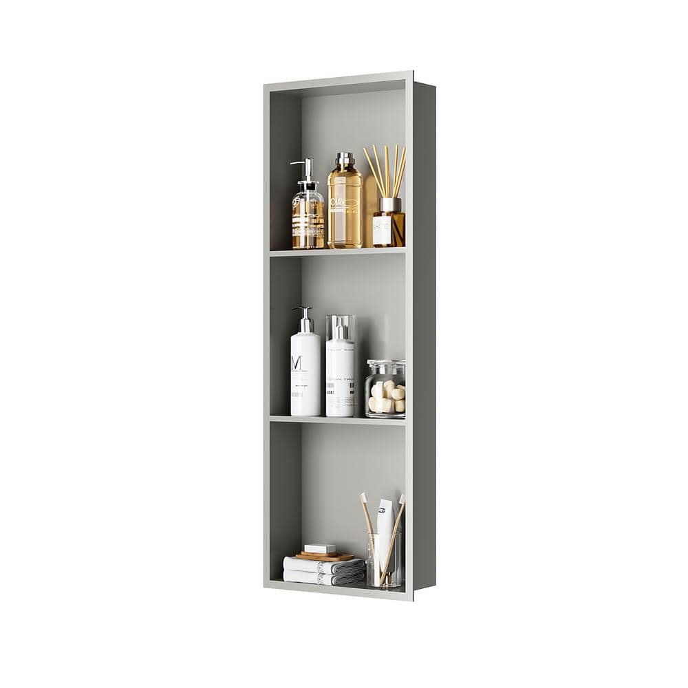12 in. W x 36 in. H x 4 in. D 3-Layer Stainless Steel Shower Niche, No Tile