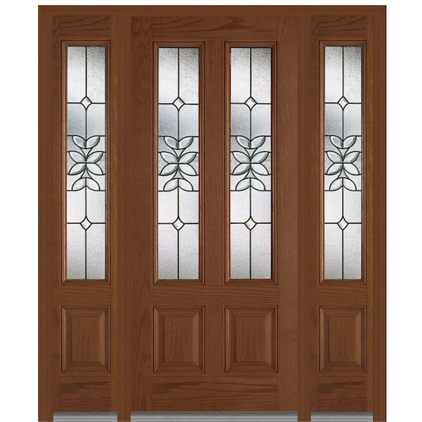 MMI Door 60 in. x 80 in. Cadence Right-Hand Inswing 2-Lite Decorative Stained Fiberglass Oak Prehung Front Door with Sidelites