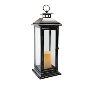 6 in. x 17 in. Black Traditional Metal Lantern with LED Candle