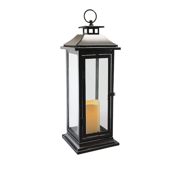 LUMABASE 6 in. x 17 in. Black Traditional Metal Lantern with LED Candle