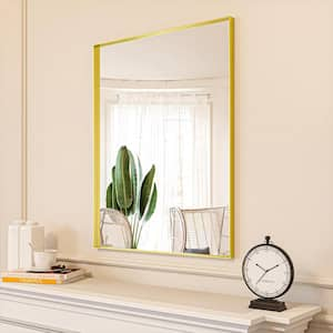 28 in. W x 36 in. H Gold Aluminum Rectangle Framed Tempered Glass Wall-mounted Mirror