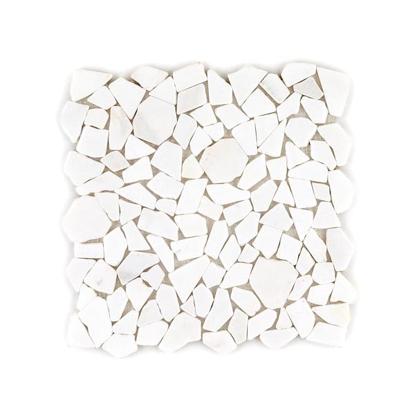 Jeffrey Court Elysian Shore White 12 in. x 12 in. Pebble Honed Marble Wall and Floor Mosaic Tile (1 sq. ft./Each)