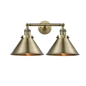Briarcliff 19 in. 2-Light Antique Brass Vanity Light with Antique Brass Metal Shade