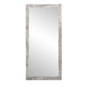 Medium Distressed White/Gray Farmhouse Rustic Mirror (32 in. H X 66 in. W)
