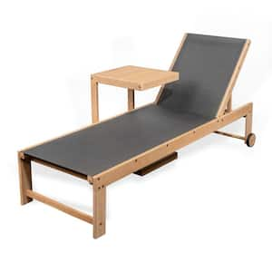 Trabuco Coastal Modern Acacia Wood Mesh 3-Position Outdoor Chaise Lounge Set with Side Table, Dark Gray/Light Teak