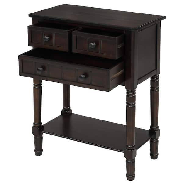 23 7 In Espresso Narrow Console Table, Narrow Table With Drawers And Shelves