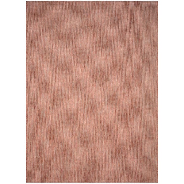 Courtyard Red/Beige 8 ft. x 10 ft. Solid Color Chevron Indoor/Outdoor Area Rug