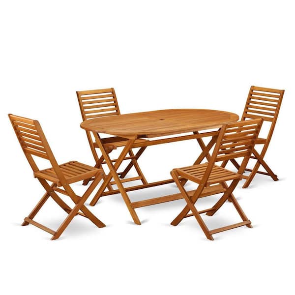 East West Furniture 5-Piece Natural Brown Finish Solid Wood Top - Dining Room Set - Seats 4