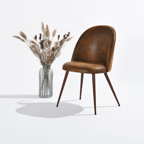 Homy Casa HATA Brown Suede Upholstered Accent Chairs with Ergonomic Oval Back, Thick Cushioned Seat, and Walnut Legs (Set of 42)