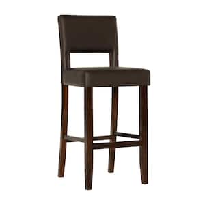 Edison 30 in. Espresso Brown High Back Wood Bar Stool with Faux Leather Seat