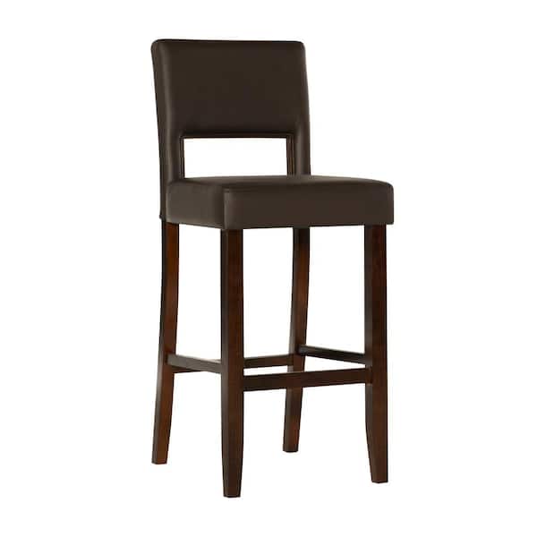 Linon Home Decor Edison 30.75 in. Seat Height Espresso Brown High back Wood Frame Barstool with Brown Faux Leather Seat