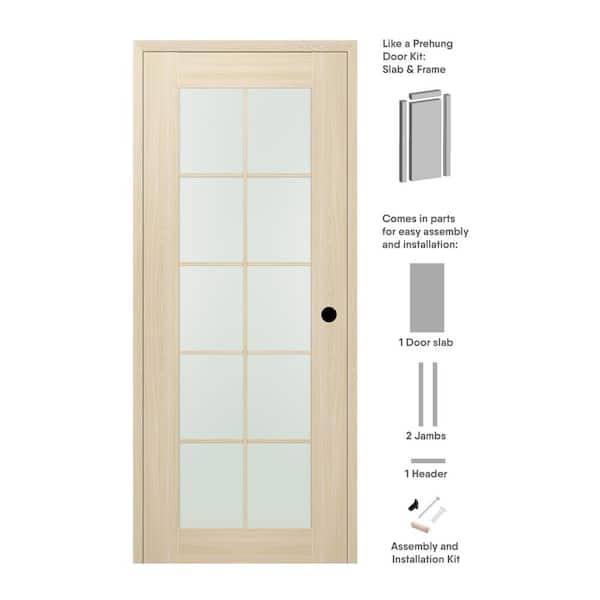 32 in. x 80 in. Vona Left-Hand Solid Composite Core 10-Lite Frosted Glass Loire Ash Wood Single Prehung Interior Door