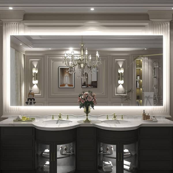 77 in. W x 36 in. H Rectangular Frameless UL Certified LED Backlited Anti-Fog Tempered Glass Wall Bathroom Vanity Mirror