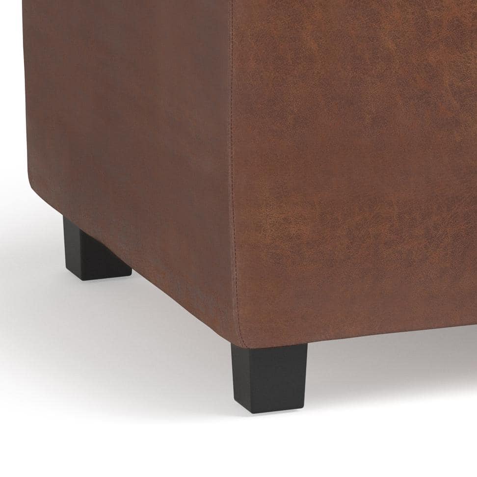 Avalon Distressed Saddle Brown Faux Leather Storage Ottoman