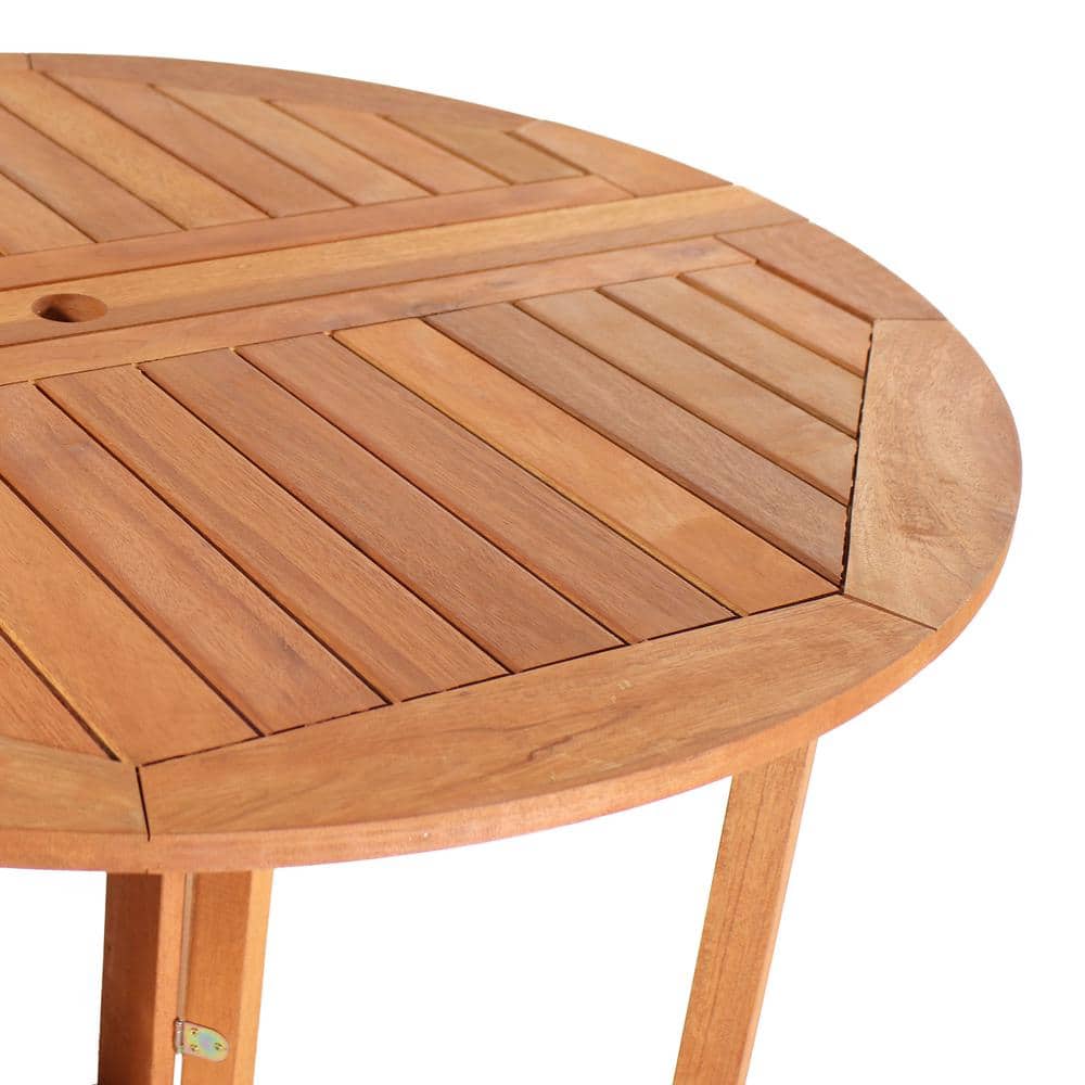 Malaysian Hardwood Round Gateleg Patio Table with Teak Oil Finish
