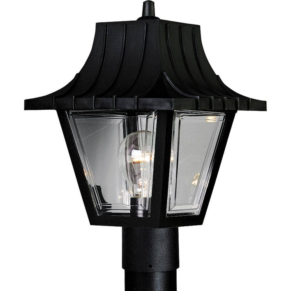 Mansard Black Resin Outdoor Post Lantern with Clear Acrylic Panels