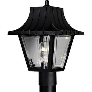 Mansard Collection 1-Light Textured Black Clear Beveled Acrylic Shade Traditional Outdoor Post Lantern Light