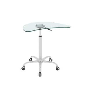 25.6 in. Silver and Clear Tempered Glass Adjustable Height Computer Desk with Lockable Wheels