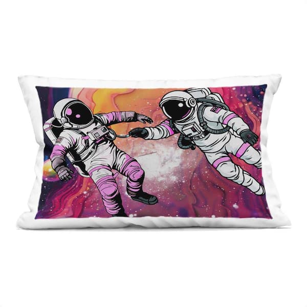 Stupell Industries Astronauts and Bright Nebula Pink Abstract Polyester 14 in. x 20 in. Throw Pillow